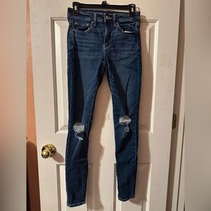 American Eagle Outfitters Dark Blue Distressed Skinny Jeans